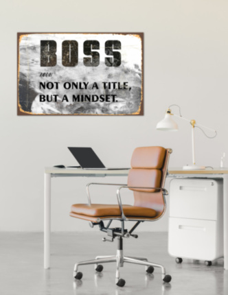 BOSS мотивационная надпись на металле черный белый  табличка на металле 