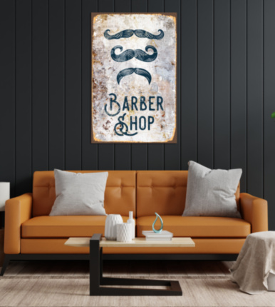 BARBER SHOP металлическая табличка парикмахер бежевый фон табличка на металле 