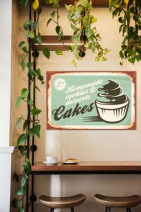 CAKES металлическая табличка для кондитерской зеленый черный табличка на металле 