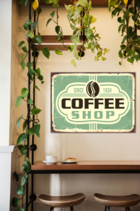 COFFEE SHOP металлическая табличка для кафе зеленый черный табличка на металле 