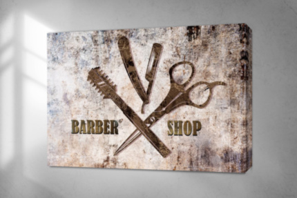 Картина Интерьер Barber Shop инструменты парикмахера ножницы расческа - печать на холсте