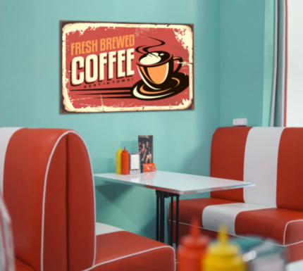 FRESH BREWED COFFEE металлическая табличка для кофейни красный  табличка на металле 