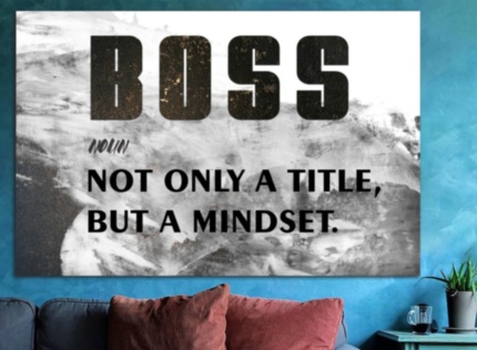BOSS мотивационная надпись белый серый черный - печать на холсте