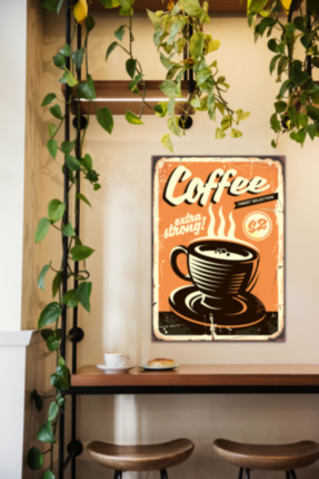 COFFEE металлическая табличка для кафе оранжевый черный табличка на металле 