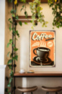 COFFEE металлическая табличка для кафе оранжевый черный табличка на металле 