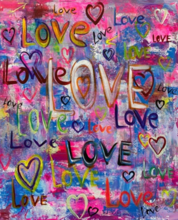 Картина маслом Абстракция Love розовый фиолетовый синий