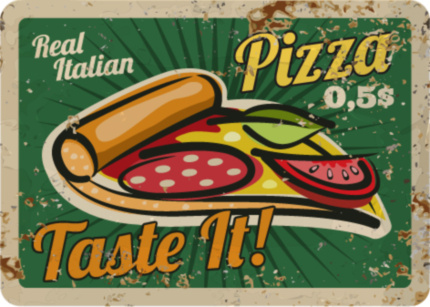 PIZZA металлическая табличка для пиццерии зеленый желтый табличка на металле 