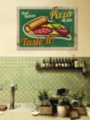 PIZZA металлическая табличка для пиццерии зеленый желтый табличка на металле 