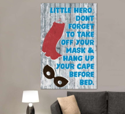 Little Hero надпись синий серый красный интерьерный принт - печать на холсте