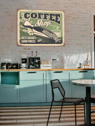 COFFEE SHOP металлическая вывеска для кофейни зелёный табличка на металле 