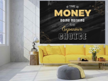 Картина Money деньги мотивационная надпись черный золотой белый - печать на холсте