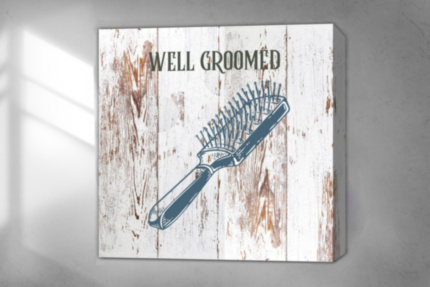 Картина Интерьер Barber Shop Well Groomed расческа серый белый бежевый - печать на холсте