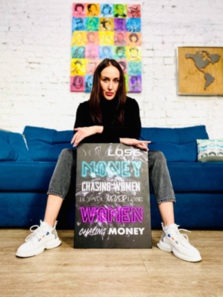 Картина You lose money мотивационный принт черный белый фиолетовый - печать на холсте