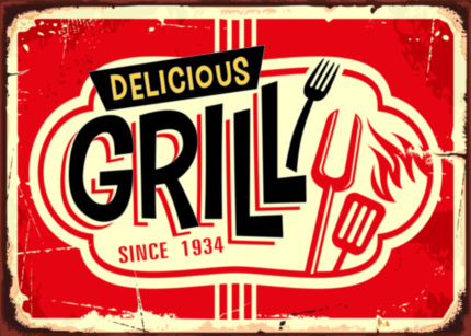 DELICIOUS GRILL металлическая вывеска в ресторан на заказ табличка на металле 