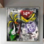 Картина маслом Абстракция продукты с ценниками красный желтый зелёный фиолетовый