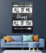 Картина про любовь ALL OF ME LOVES ALL OF YOU надпись черно-белый интерьерный принт печать на холсте под заказ