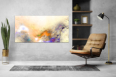 Абстракция фиолетовый синий оранжевый на желтом фоне