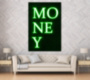 Картина MONEY яркая зелёная надпись на черном фоне - печать на холсте