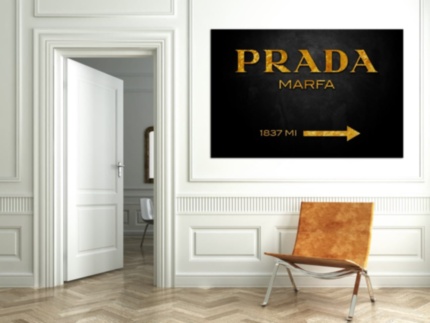 Картина Мода PRADA MARFA интерьерный принт вывеска черный золотой - печать на холсте