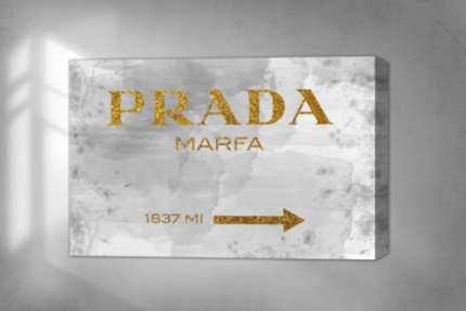 Картина Мода PRADA MARFA интерьерный принт вывеска серый золотой - печать на холсте