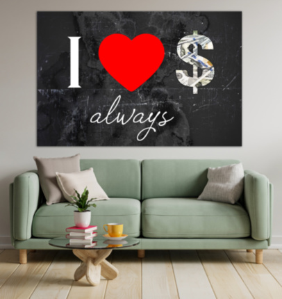 Картина I LOVE MONEY ALWAYS мотивационный принт для офиса - печать на холсте