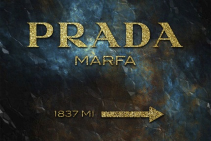 Картина Мода PRADA MARFA интерьерный принт вывеска черный золотой синий - печать на холсте