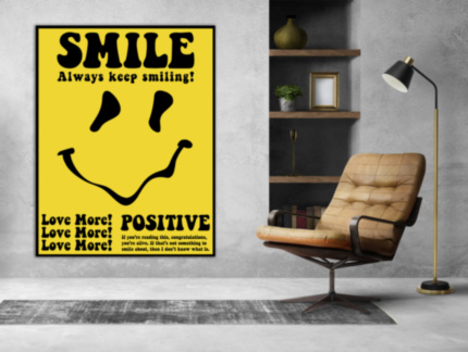 Картина SMILE Always keep smiling на желтом фоне мотивационная надпись на холсте