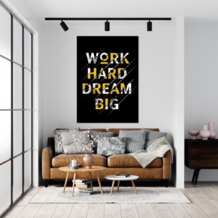 Картина WORK HARD DREAM BIG принт с мотивационной надписью на холсте