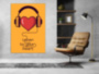 Картина про любовь Сердце в наушниках с надписью listen to your heart печать на холсте под заказ