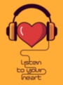 Картина про любовь Сердце в наушниках с надписью listen to your heart печать на холсте под заказ