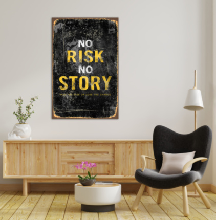 NO RISK NO STORY мотивационная надпись гравировка на металле табличка на металле 