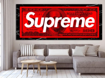 Картина Деньги надпись Supreme красный белый черный - печать на холсте